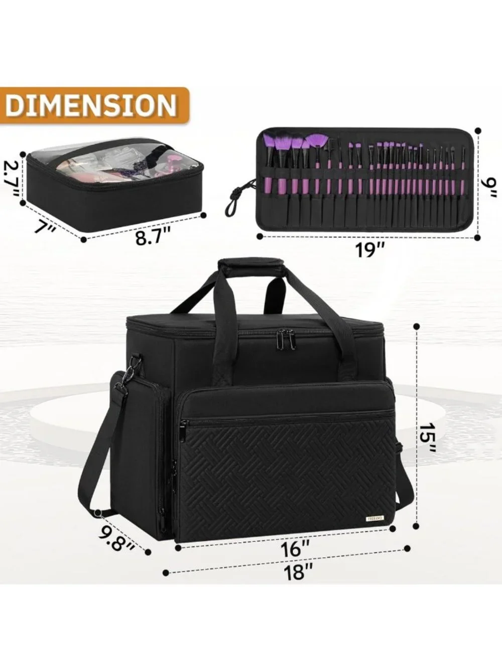Extra Large Makeup Organizer with 4 Removable Pouches & Brush Holder - Travel